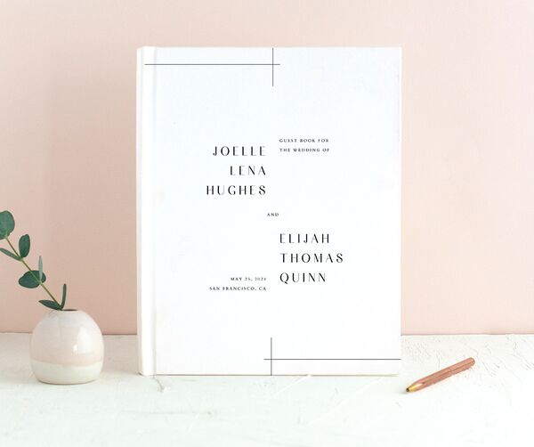 Minimal Lines Wedding Guest Book front in Pure White