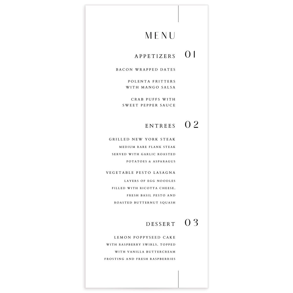Minimal Lines Menus front in Pure White