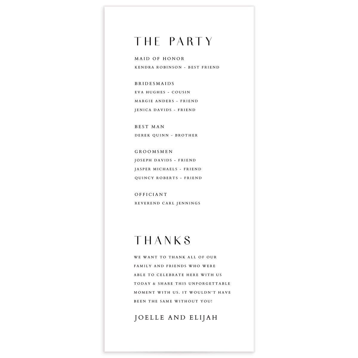 Minimal Lines Wedding Programs back in Pure White