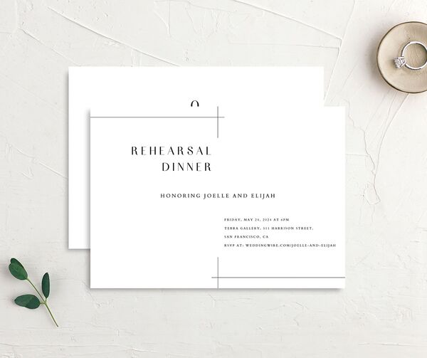 Minimal Lines Rehearsal Dinner Invitations front-and-back in Pure White