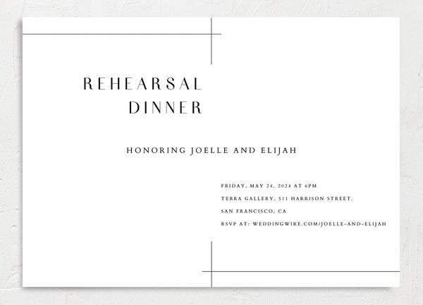 Minimal Lines Rehearsal Dinner Invitations front in Pure White