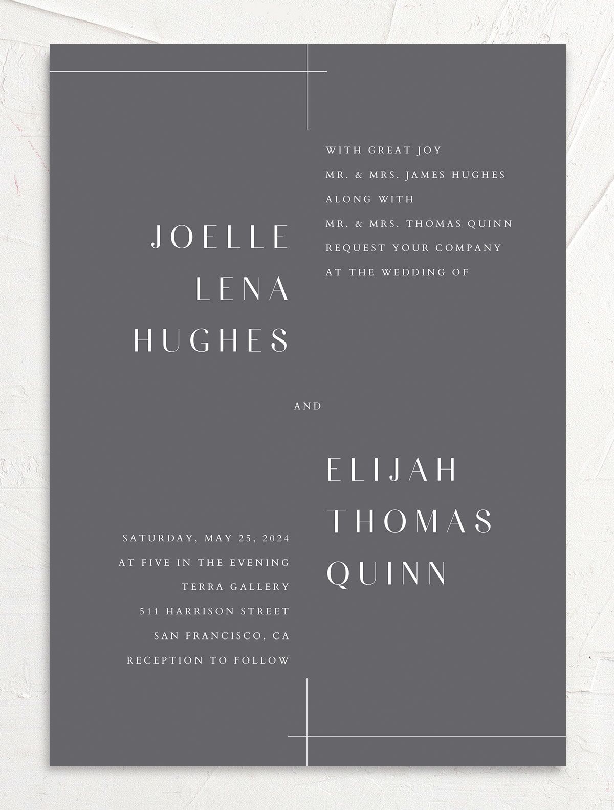 Minimal Lines Wedding Invitations front in Silver