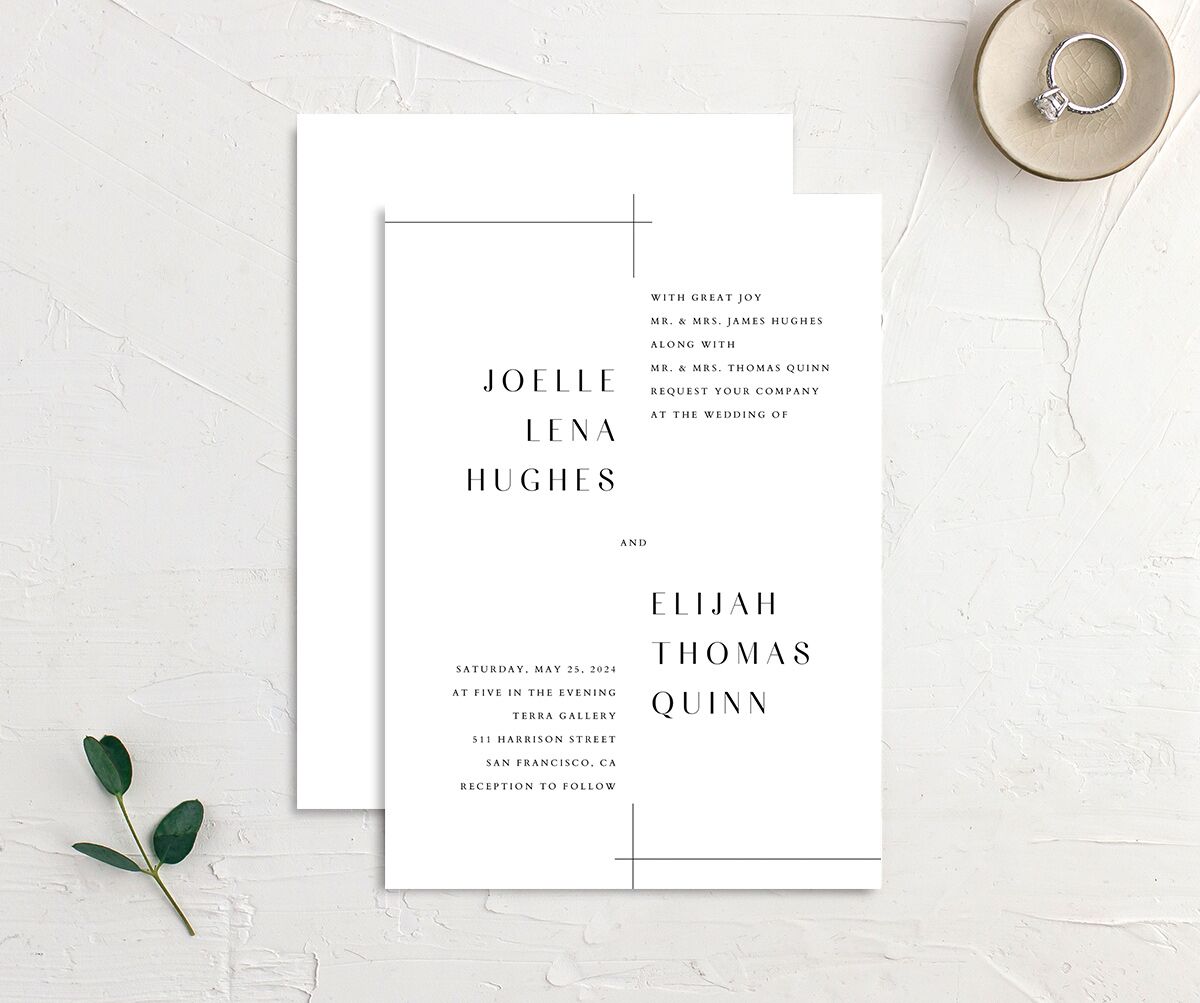 Minimal Lines Wedding Invitations front-and-back in Pure White