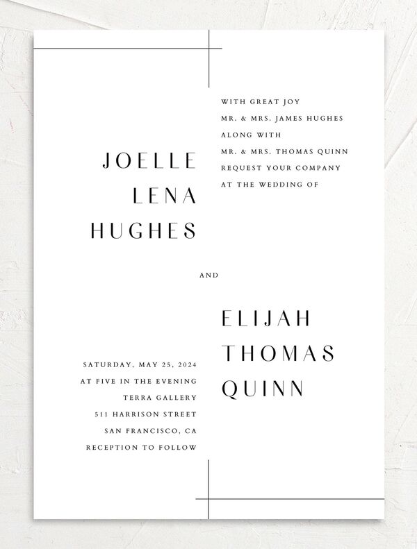 Minimal Lines Wedding Invitations front in Pure White