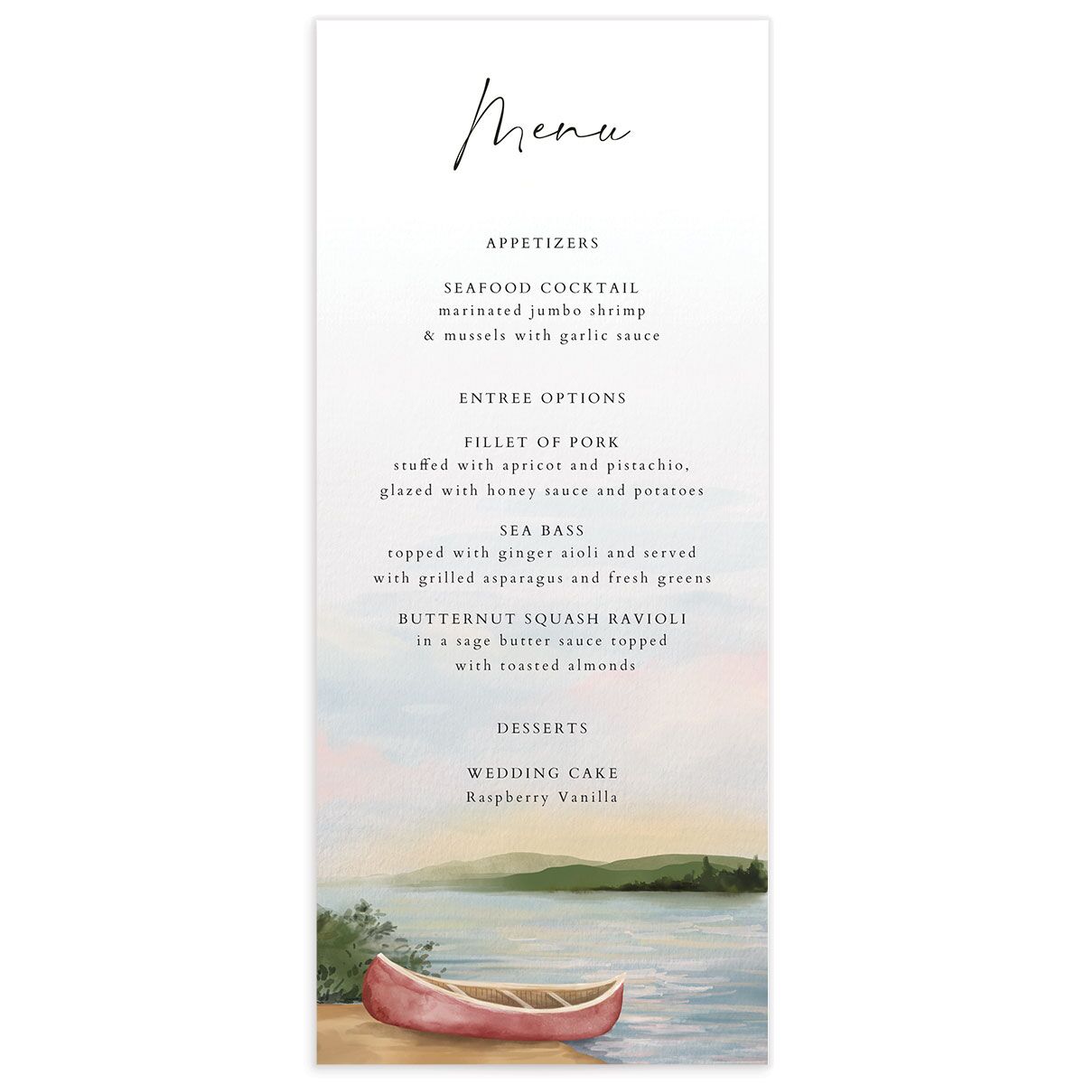 Lakeside Tranquility Menus front in French Blue