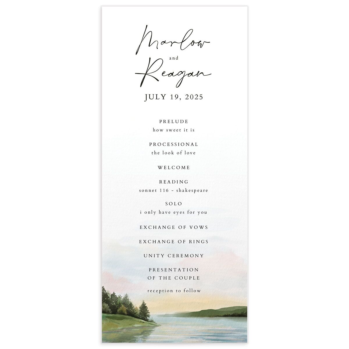 Lakeside Tranquility Wedding Programs front in French Blue