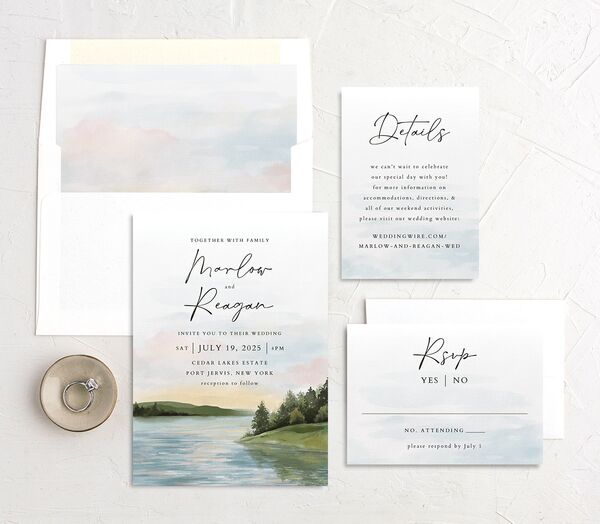 Lakeside Tranquility Wedding Invitations suite in French Blue
