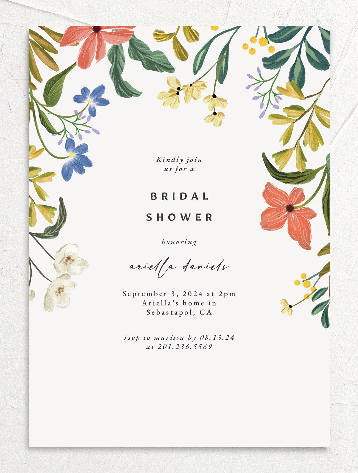 Traditional Blooms Bridal Shower Invitations front in Ruby