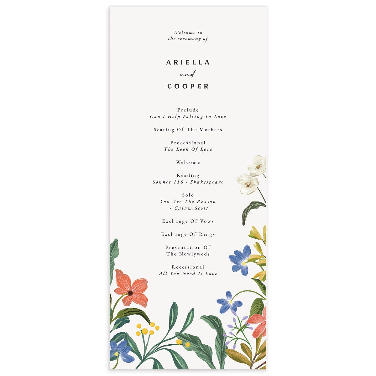 Traditional Blooms Wedding Programs front in Ruby