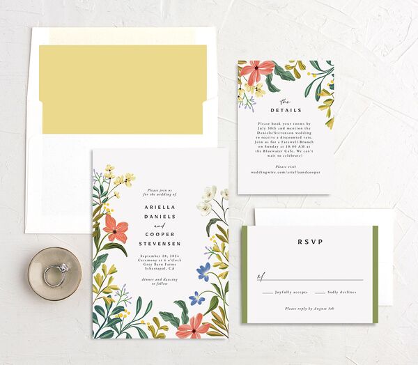 Traditional Blooms Wedding Invitations suite in Ruby