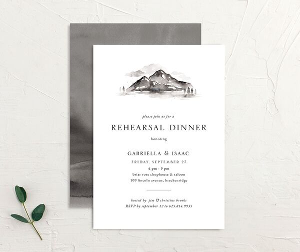 Painted Vistas Rehearsal Dinner Invitations front-and-back in Grey