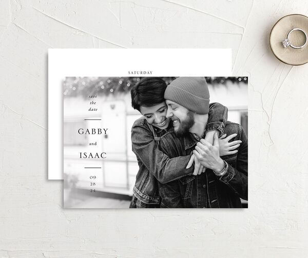 Painted Vistas Save the Date Cards front-and-back in Silver