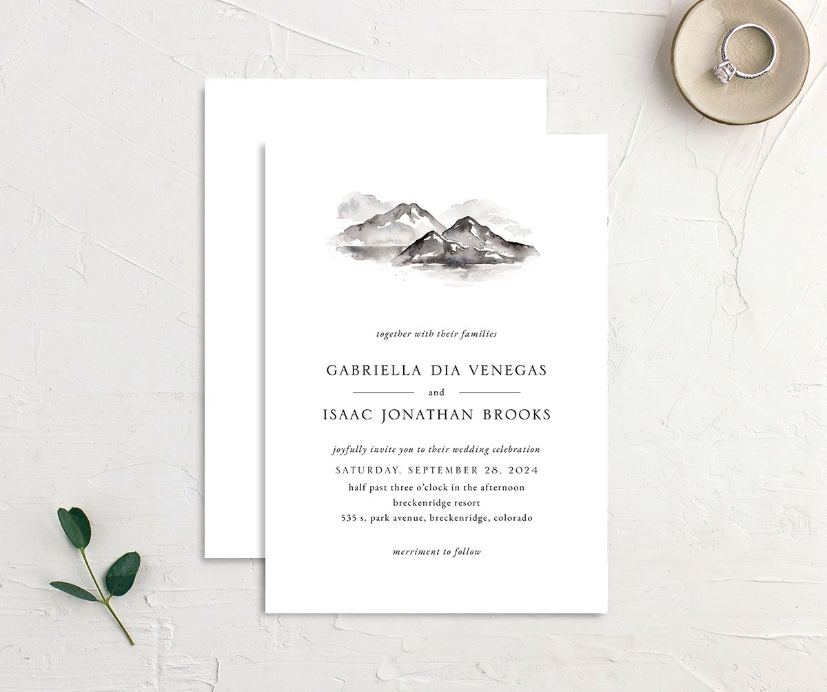Painted Vistas Wedding Invitations front-and-back in Silver