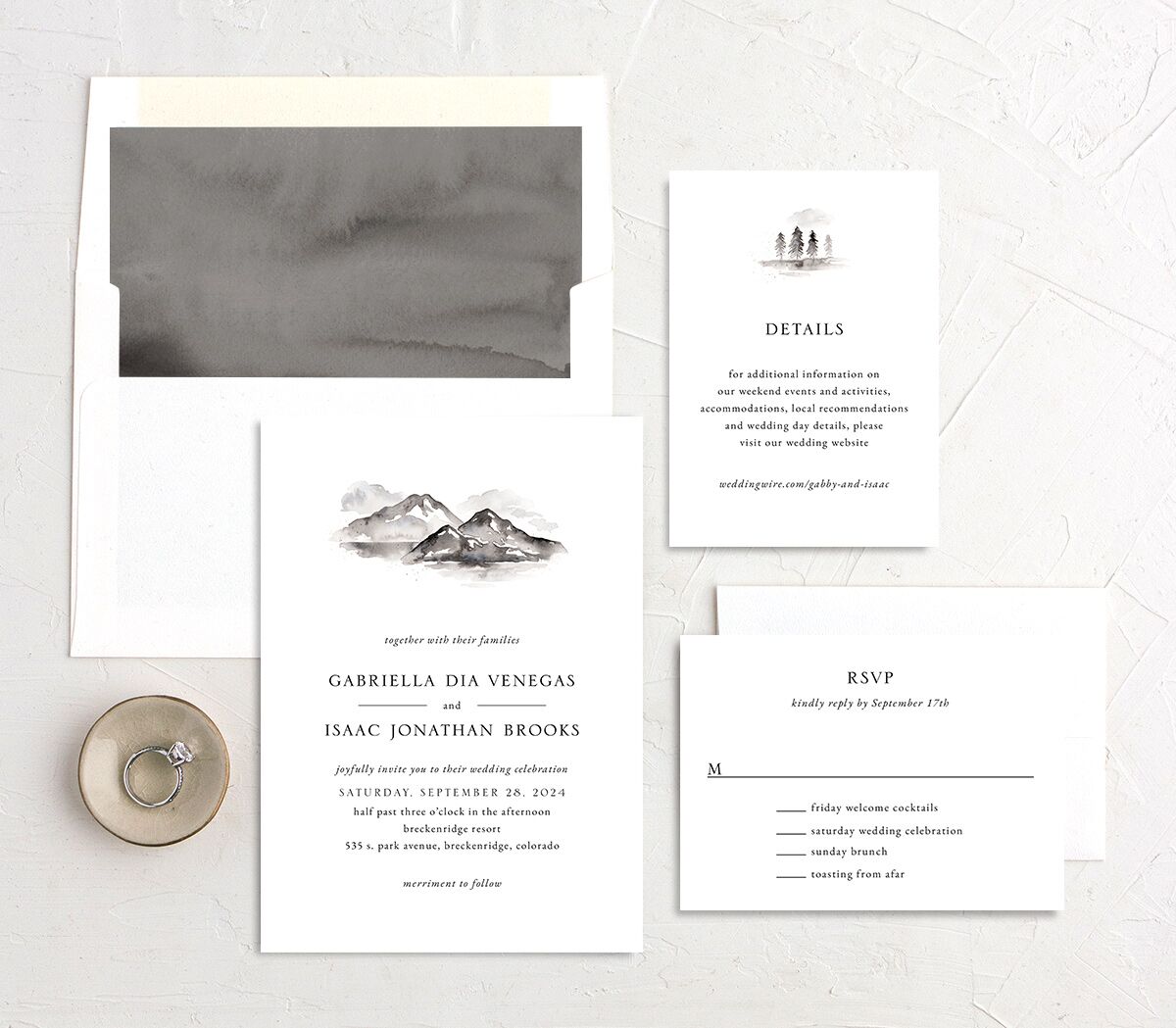 Painted Vistas Wedding Invitations suite in Silver