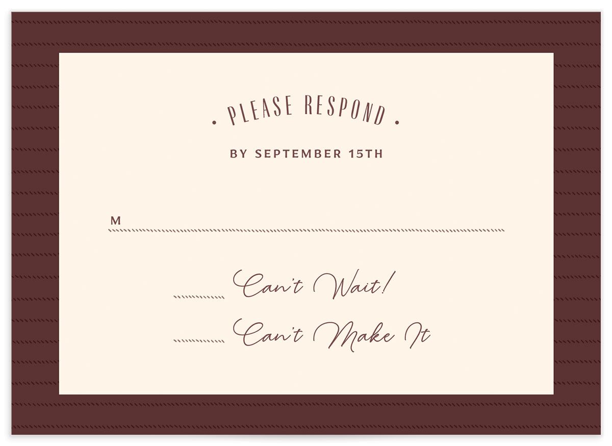 Rustic Barn Wedding Response Cards front in Deep Claret