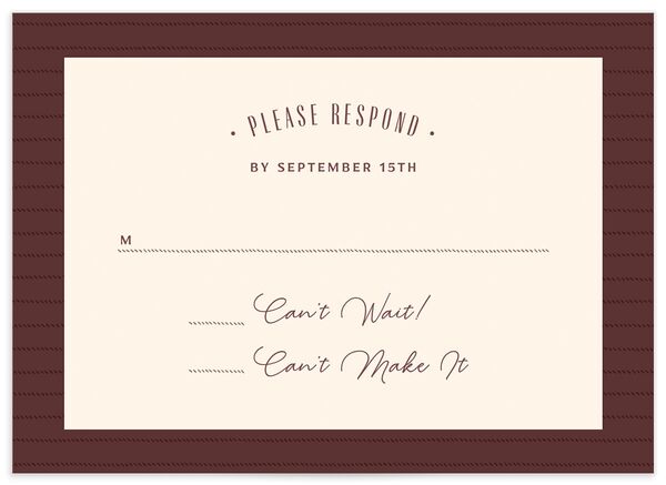 Rustic Barn Wedding Response Cards front in Deep Claret