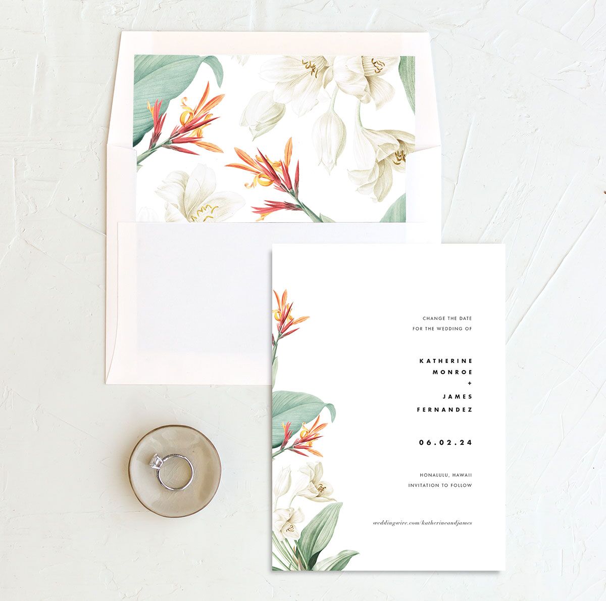 Natural Blooms Change the Date Cards envelope-and-liner in Pure White