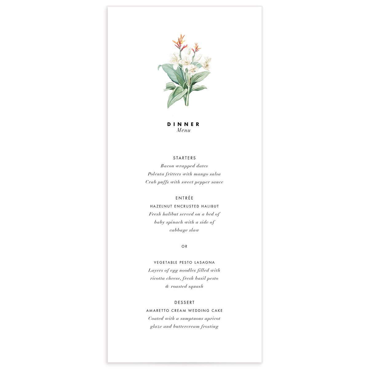 Natural Blooms Menus front in Pure White