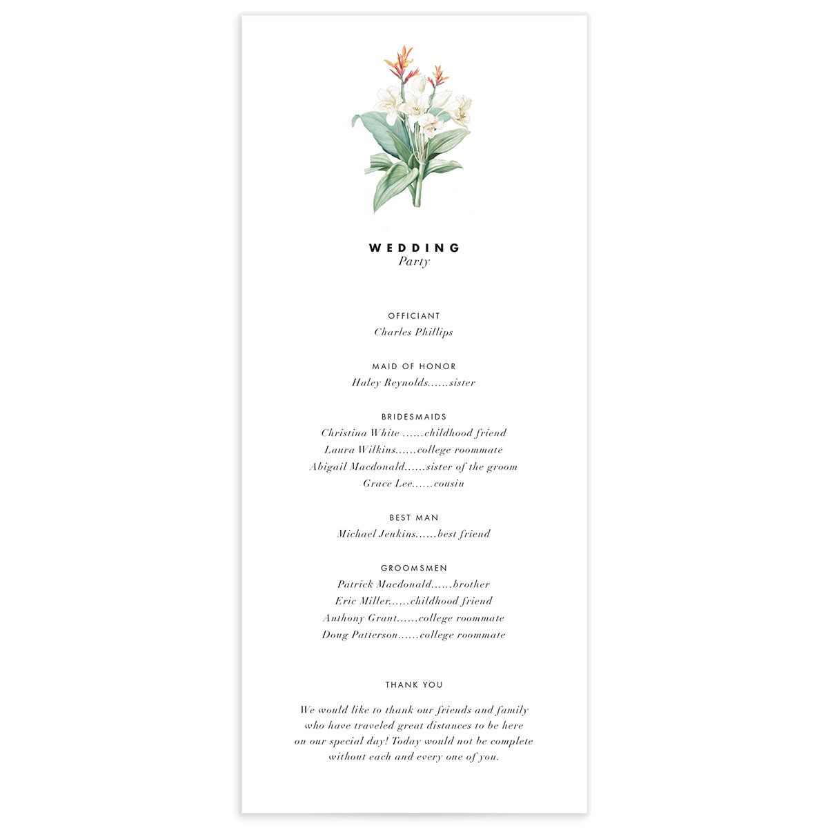 Natural Blooms Wedding Programs back in Pure White