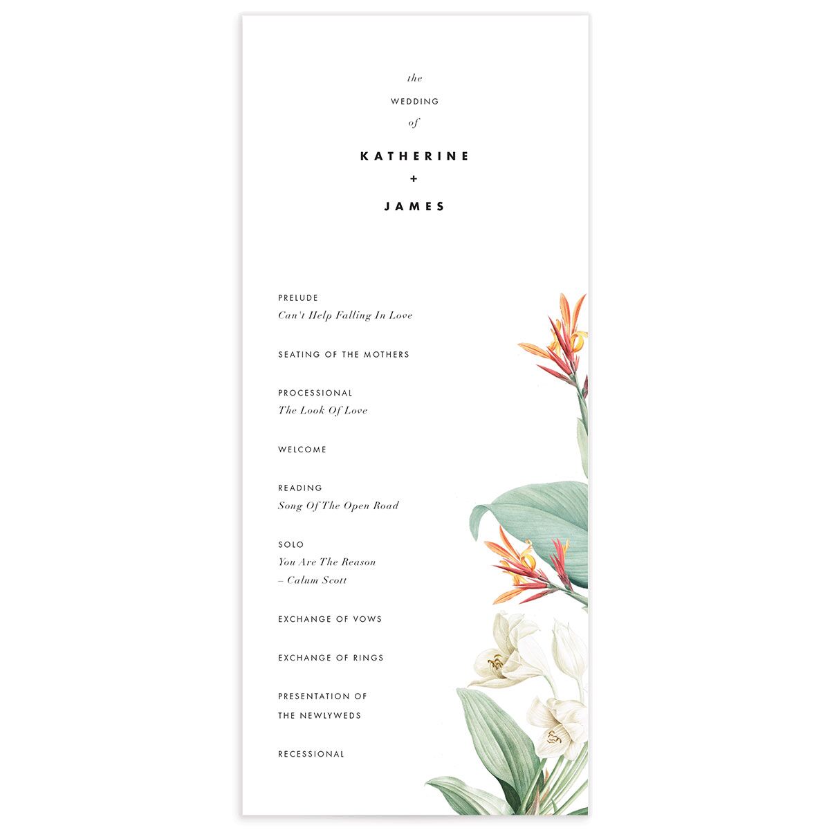 Natural Blooms Wedding Programs front in Pure White