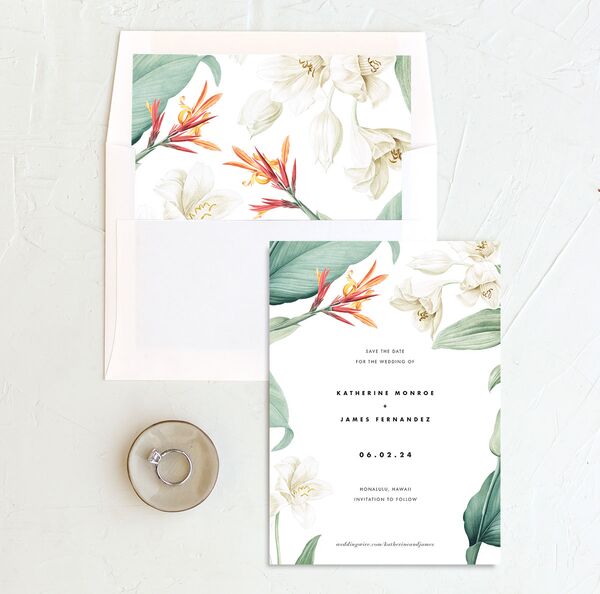 Natural Blooms Save the Date Cards envelope-and-liner in Pure White