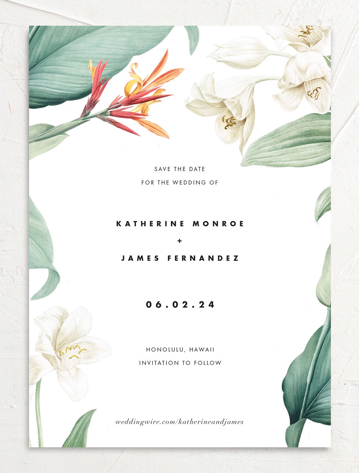 Natural Blooms Save the Date Cards front in Pure White