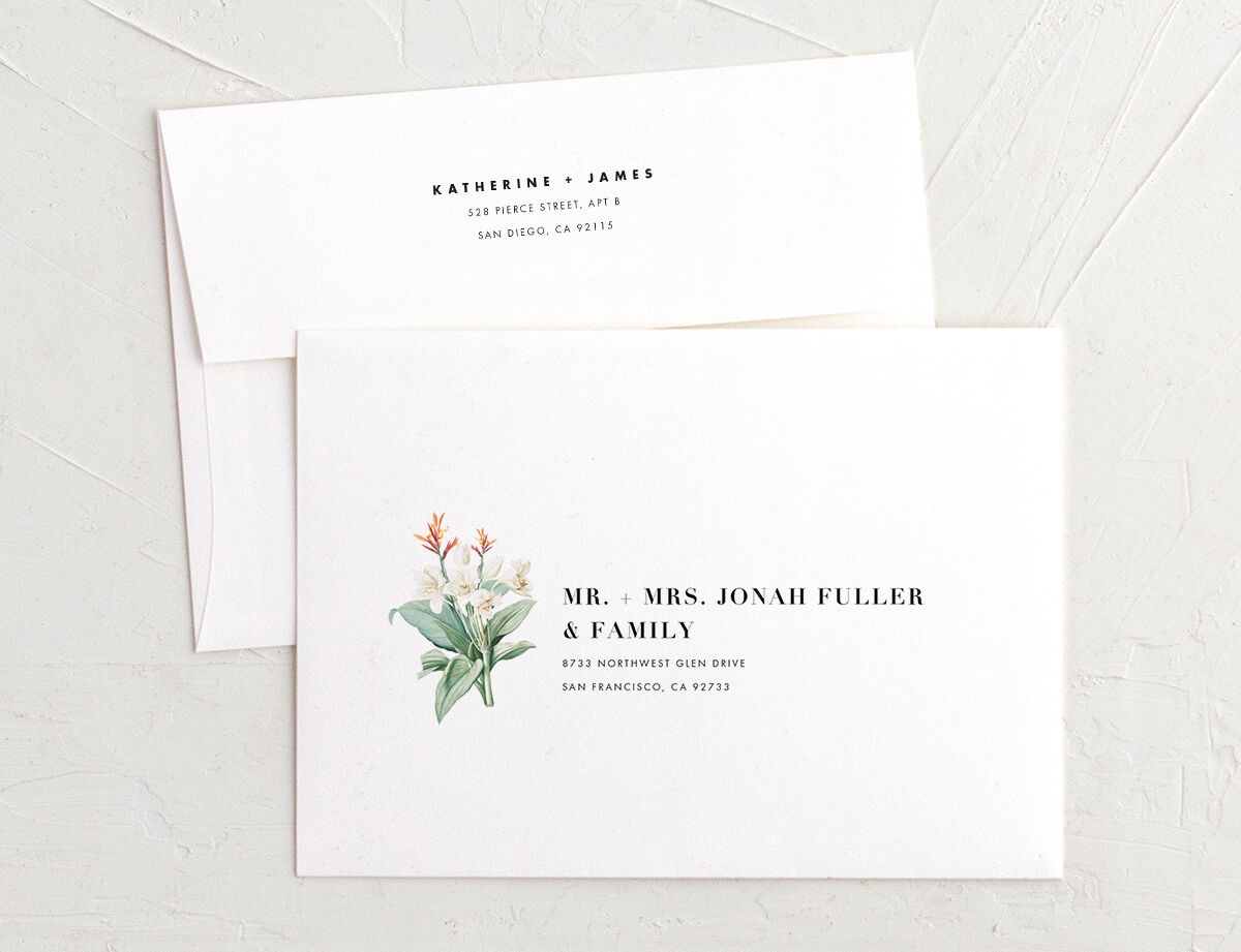 Natural Blooms Save The Date Card Envelopes front in Pure White