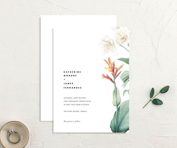 Natural Blooms Wedding Invitations front-and-back in Pure White