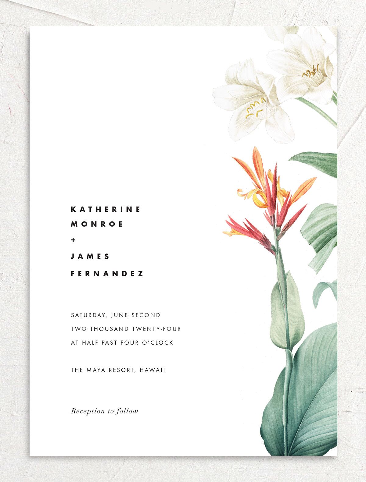 Natural Blooms Wedding Invitations front in Pure White