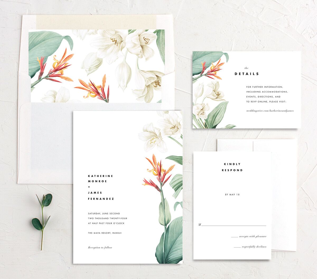 Natural Blooms Wedding Invitations suite in Pure White