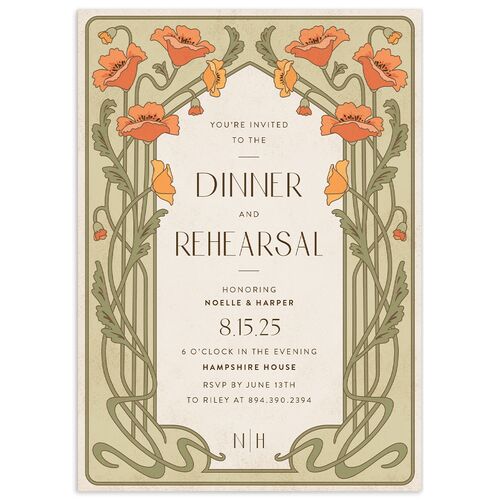 Vintage Nouveau Rehearsal Dinner Invitations - Pear