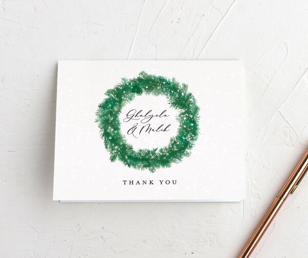 Festive Romance Thank You Cards front in Jewel Green
