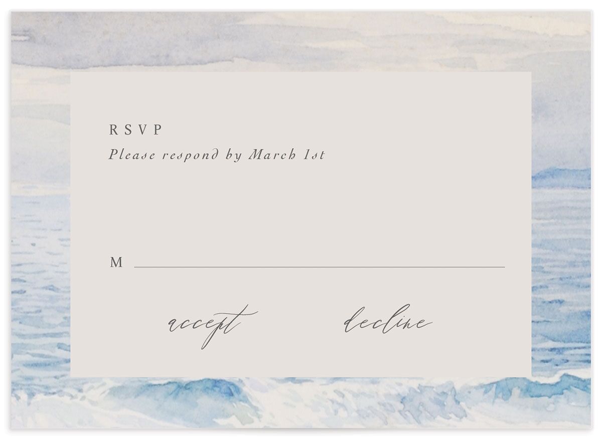 Ocean Waves Wedding Response Cards front in Moody Blue