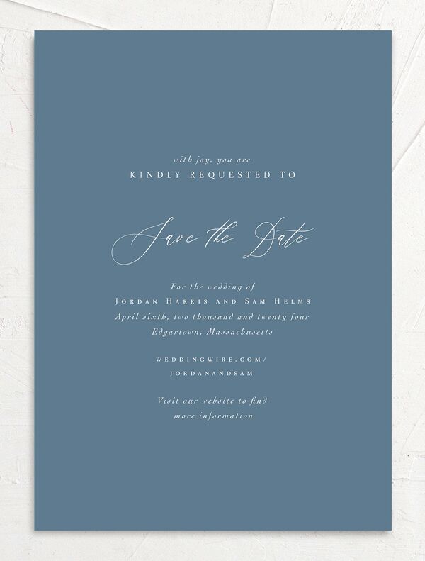 Ocean Waves Save the Date Cards front in Moody Blue