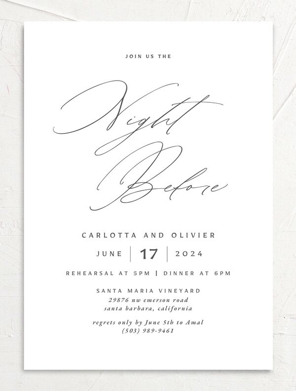 Rustic Handwriting Rehearsal Dinner Invitations front in Grey