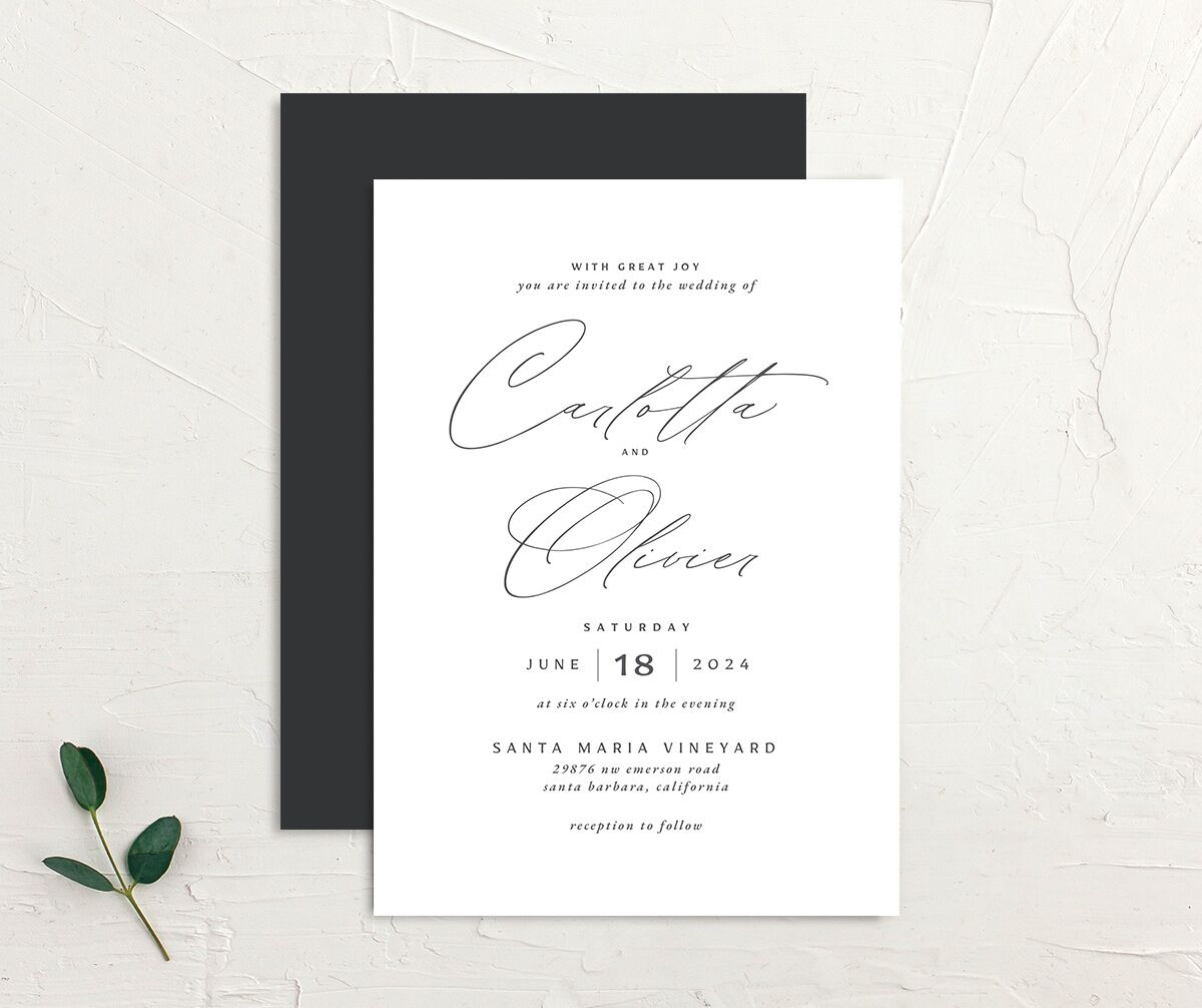 Rustic Handwriting Wedding Invitations front-and-back in Silver