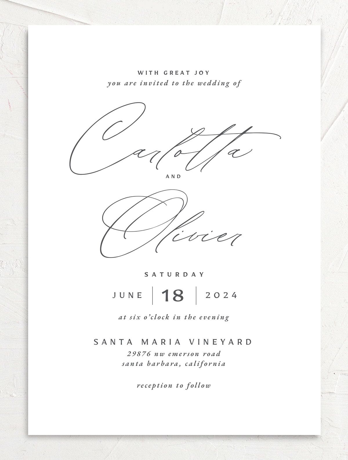 Rustic Handwriting Wedding Invitations front in Silver