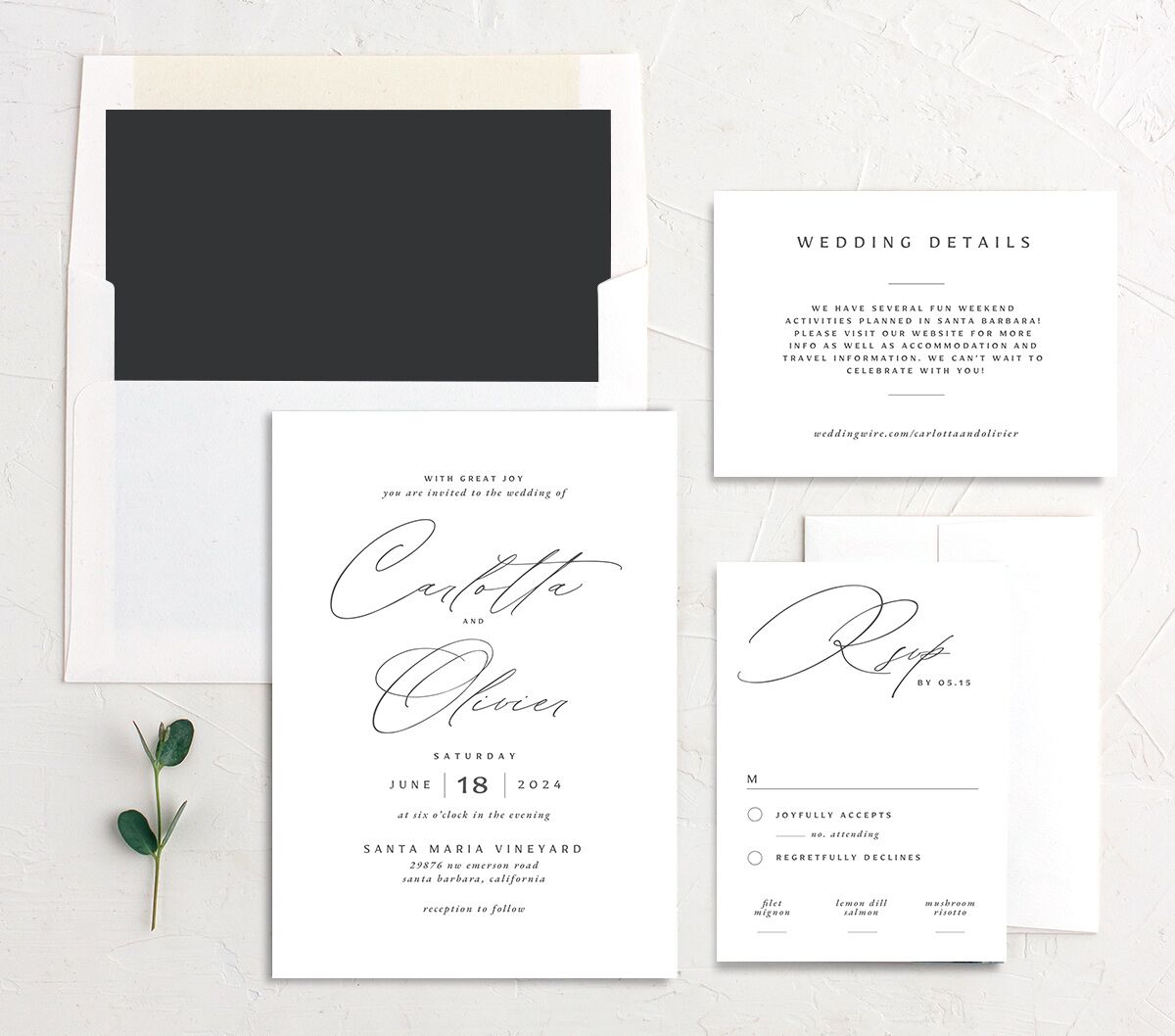 Rustic Handwriting Wedding Invitations suite in Silver