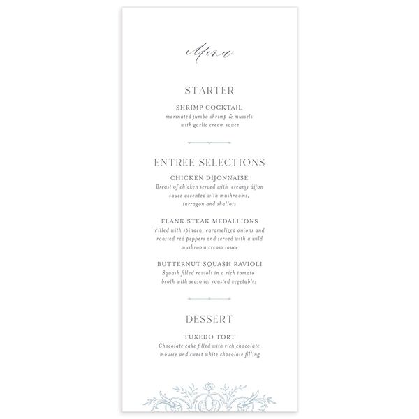 Rococo Adornment Menus front in French Blue