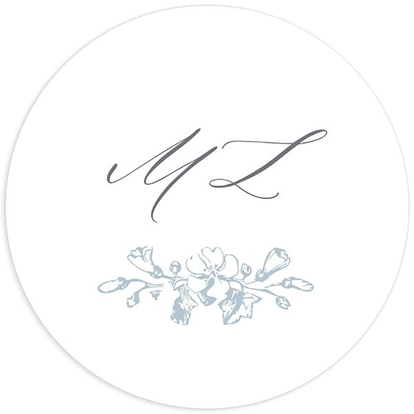 Rococo Adornment Wedding Stickers front in French Blue