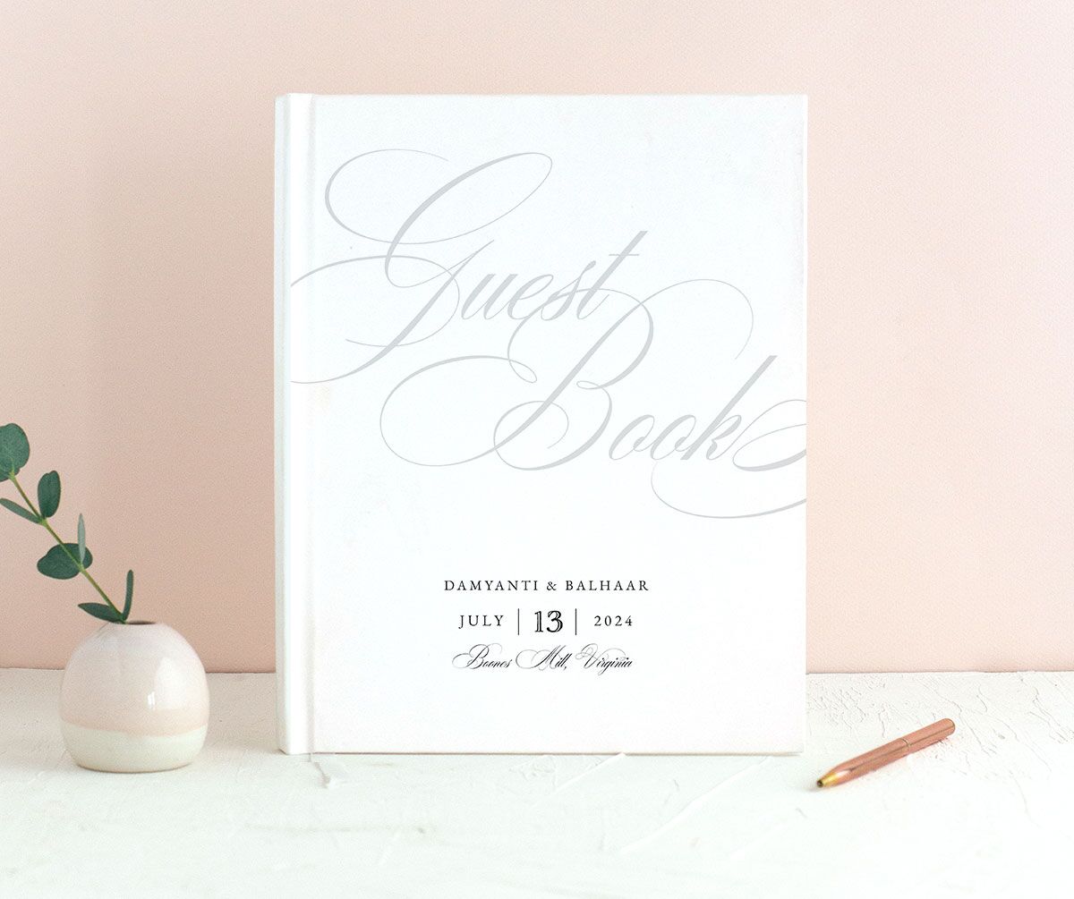 Traditional Elegance Wedding Guest Book front in Pure White
