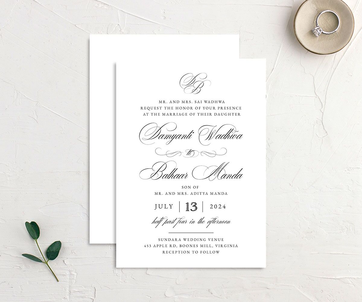Traditional Elegance Wedding Invitations front-and-back in Pure White