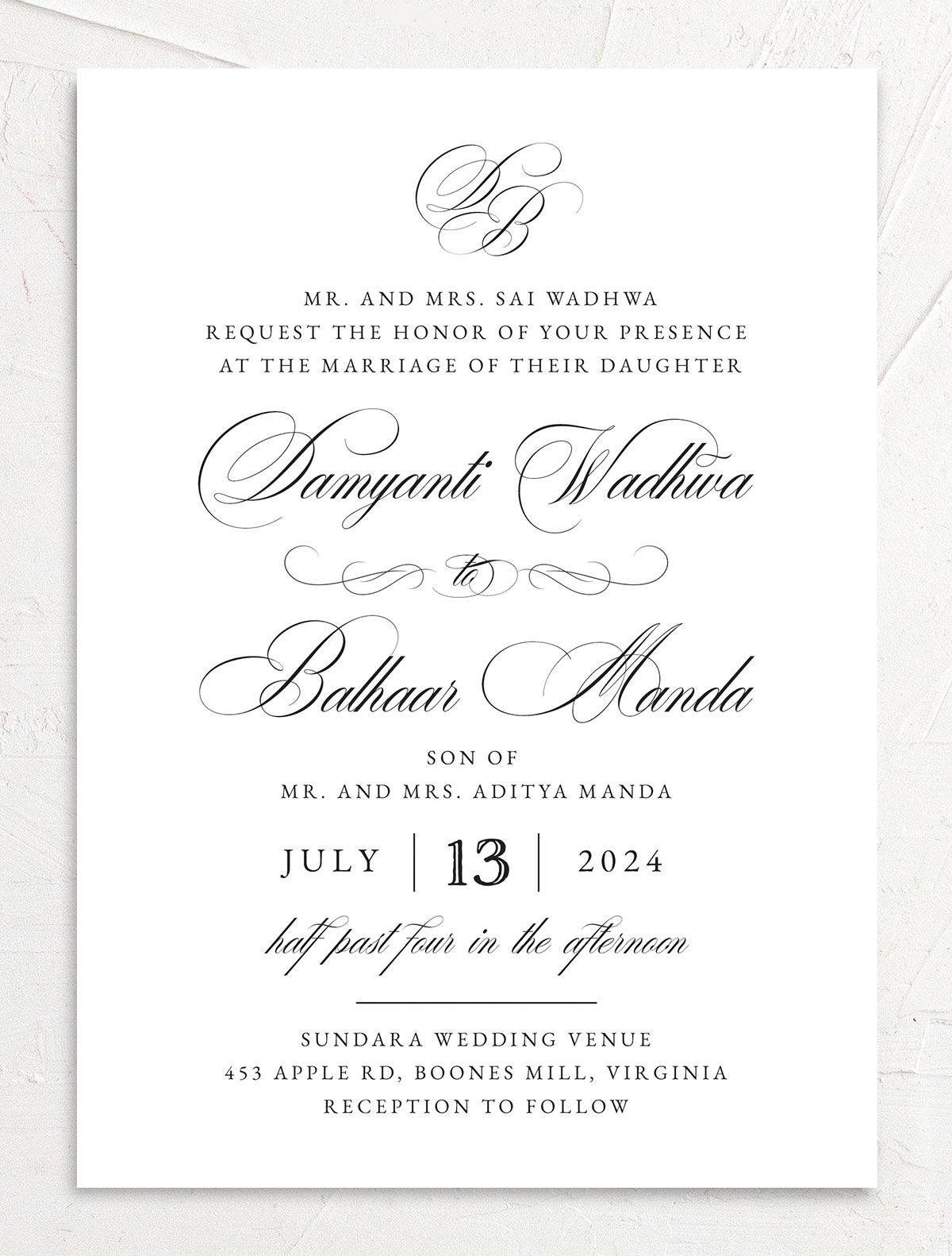 Traditional Elegance Wedding Invitations front in Pure White