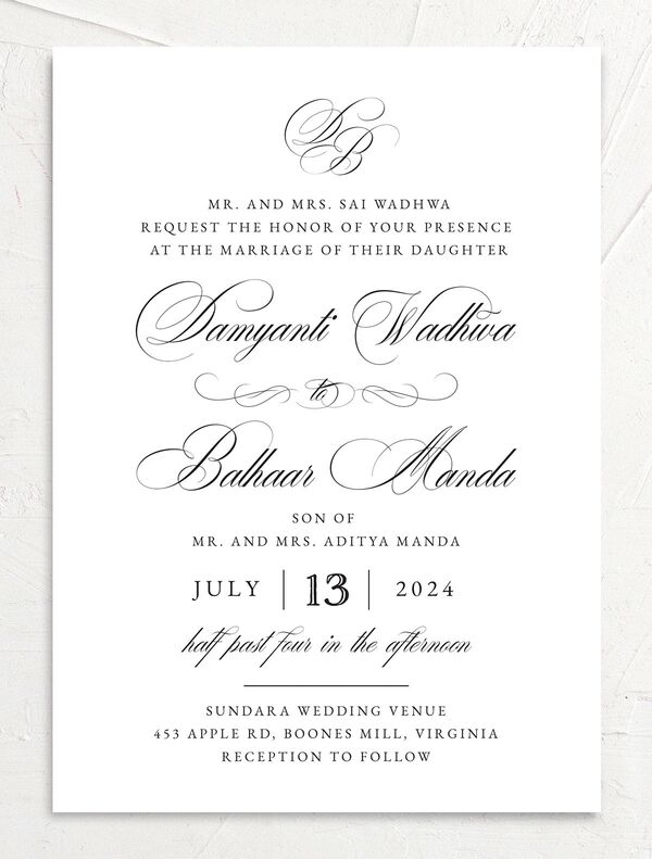 Traditional Elegance Wedding Invitations front in Pure White