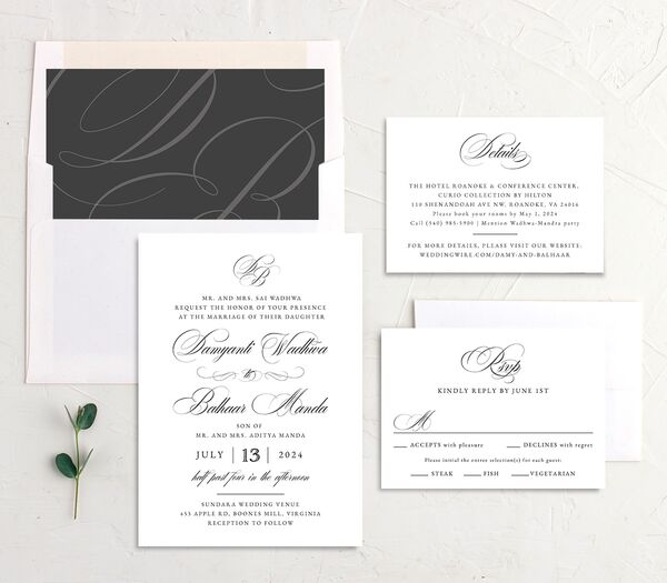 Traditional Elegance Wedding Invitations suite in Pure White