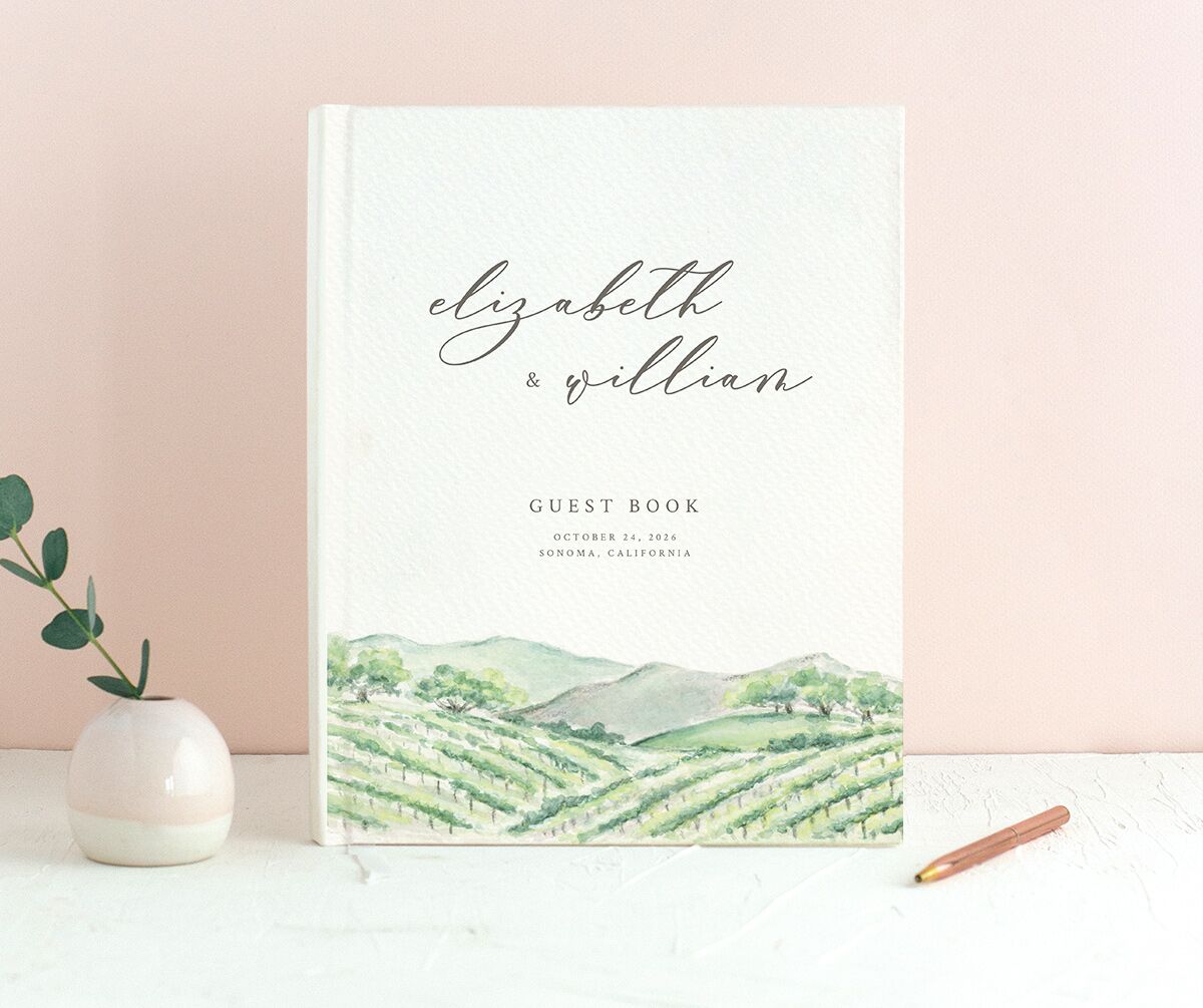 Blissful Vineyards Wedding Guest Book front in Jewel Green