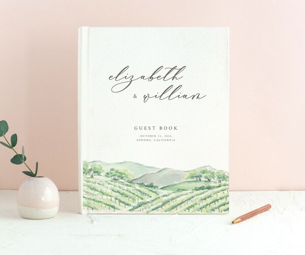 Blissful Vineyards Wedding Guest Book front in Jewel Green