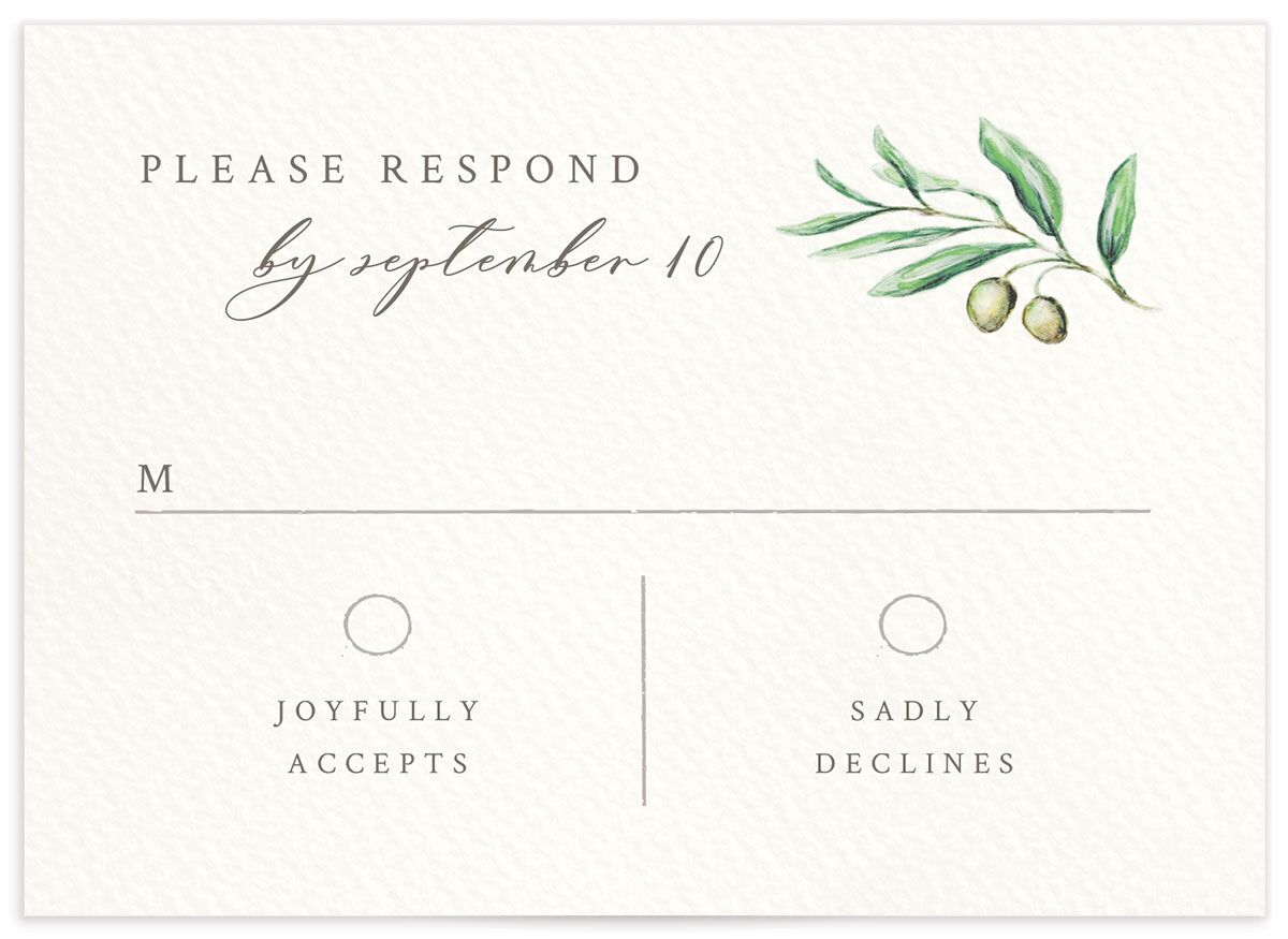 Blissful Vineyards Wedding Response Cards front in Jewel Green