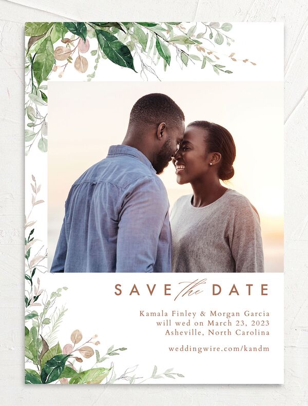 Wild Botanicals Save the Date Cards front in Rose Pink