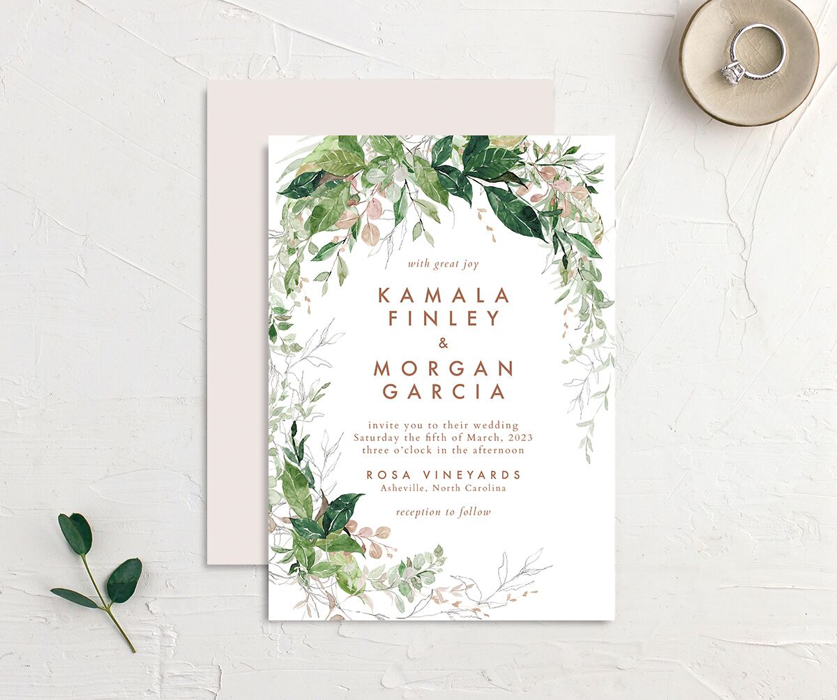 Wild Botanicals Wedding Invitations front-and-back in Rose Pink
